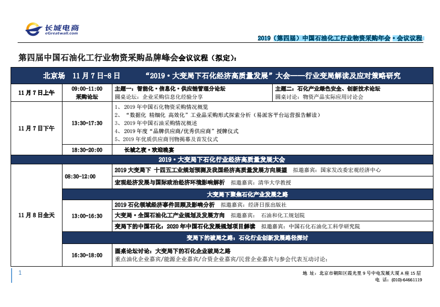 2019（第四屆）中國石油化工行業(yè)物資采購年會(huì)·會(huì)議議程-