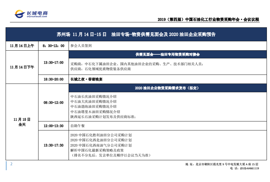 2019（第四屆）中國石油化工行業(yè)物資采購年會(huì)·會(huì)議議程-
